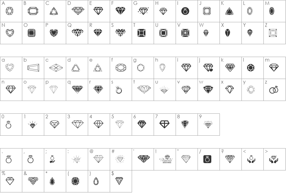 Diamonds font character map preview
