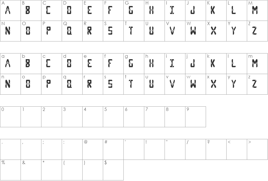 Diams font character map preview