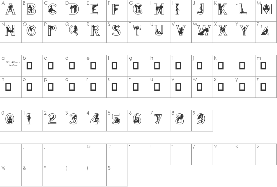 Alpha Silouettes 3 font character map preview