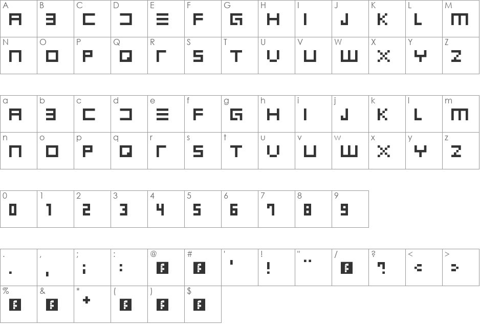 DICE font character map preview