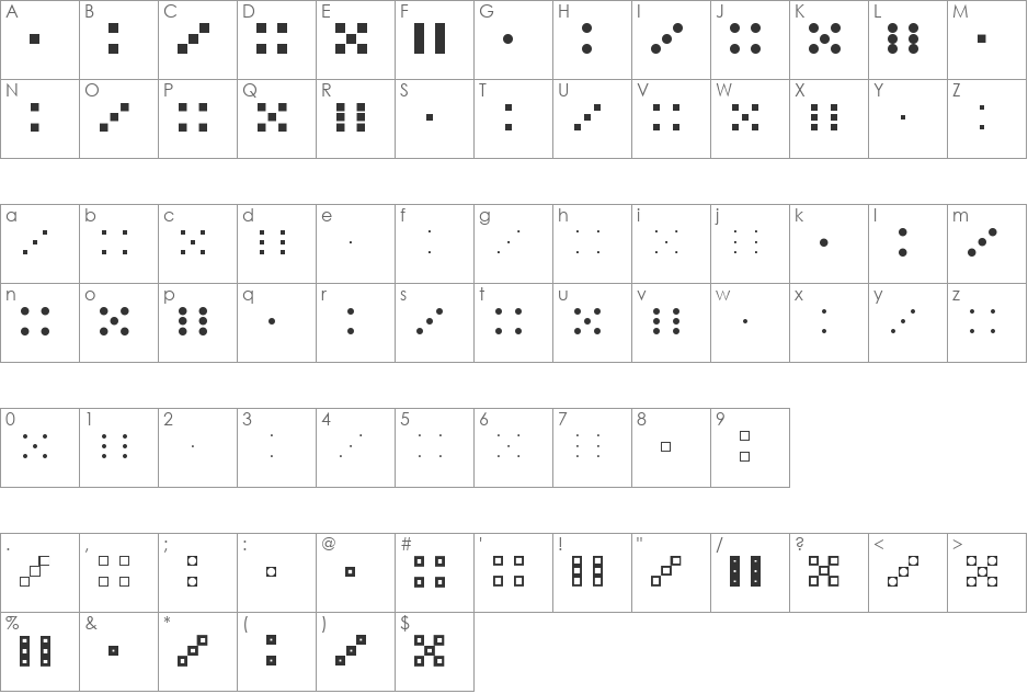 Dicey font character map preview