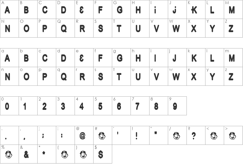 DickieDee font character map preview