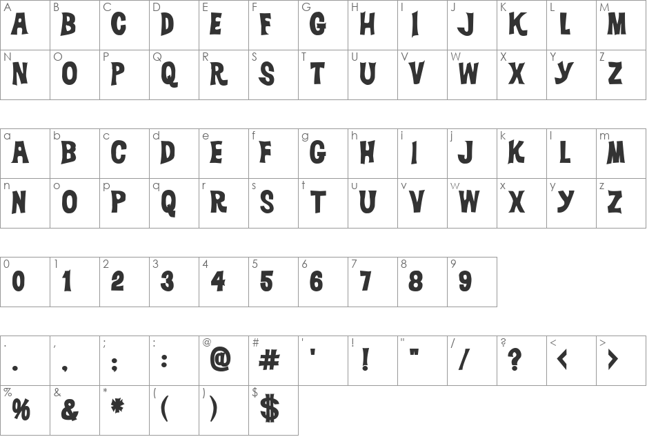 DickVanDykeBold font character map preview
