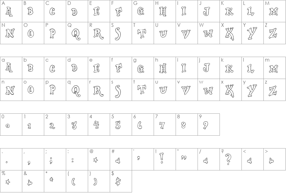Dickwhipped font character map preview