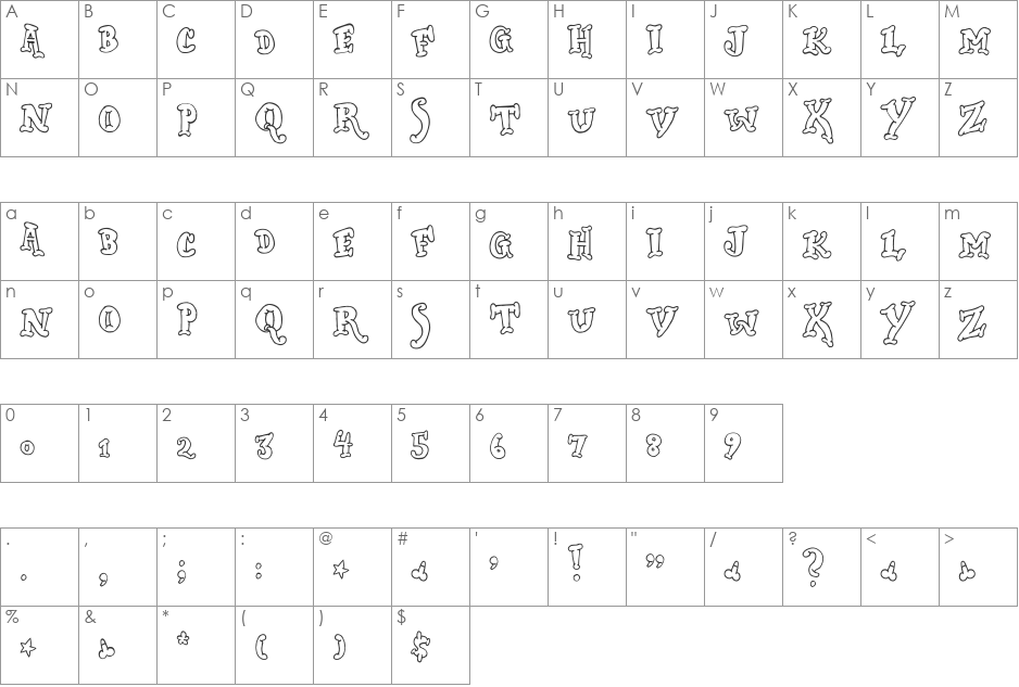 Dickwhipped font character map preview