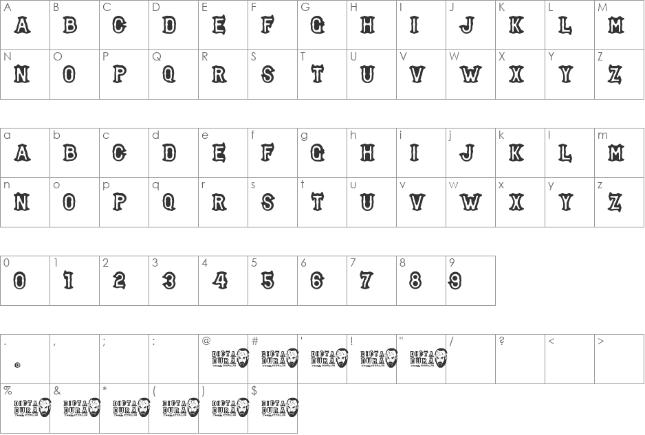 DICTADURA font character map preview