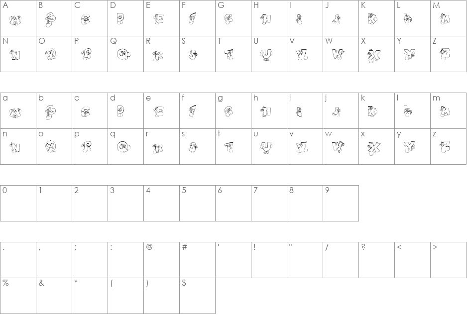 DiddleTheMouse font character map preview