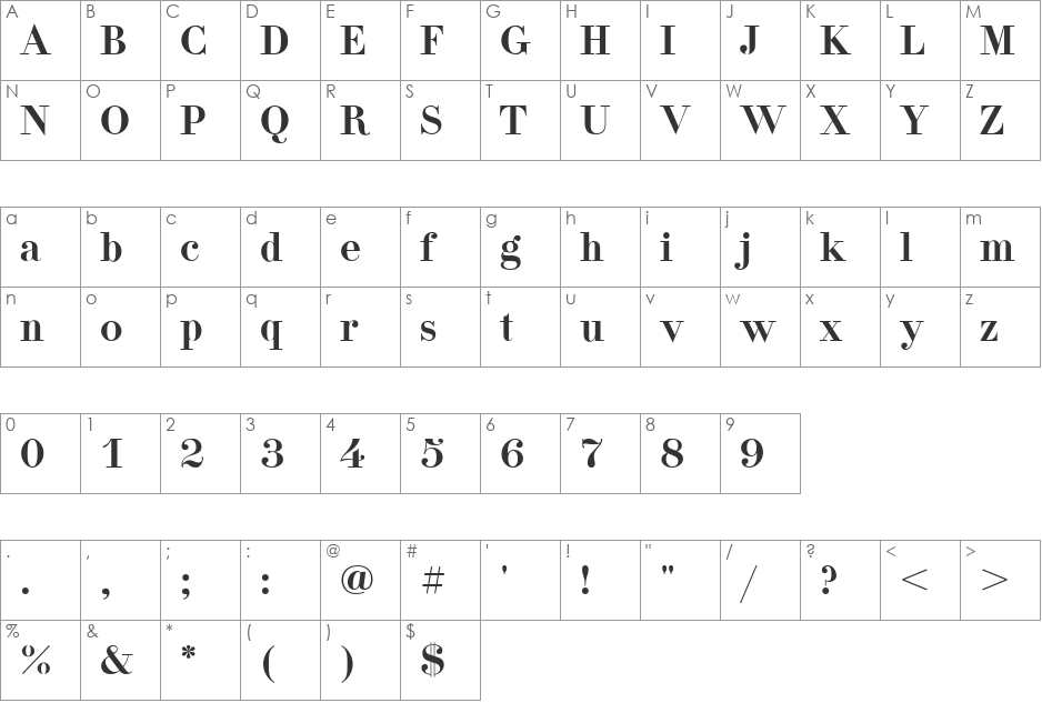 Didona font character map preview