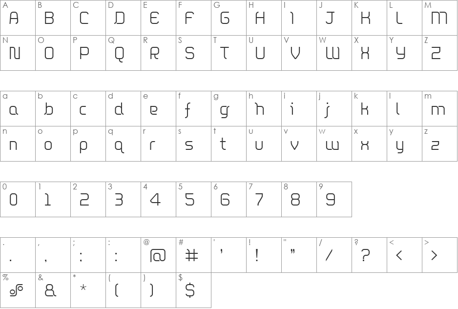 DieppeLight font character map preview