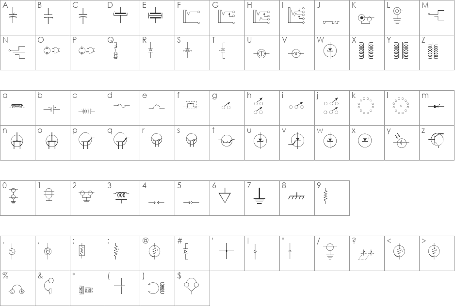 digelec-Thin font character map preview