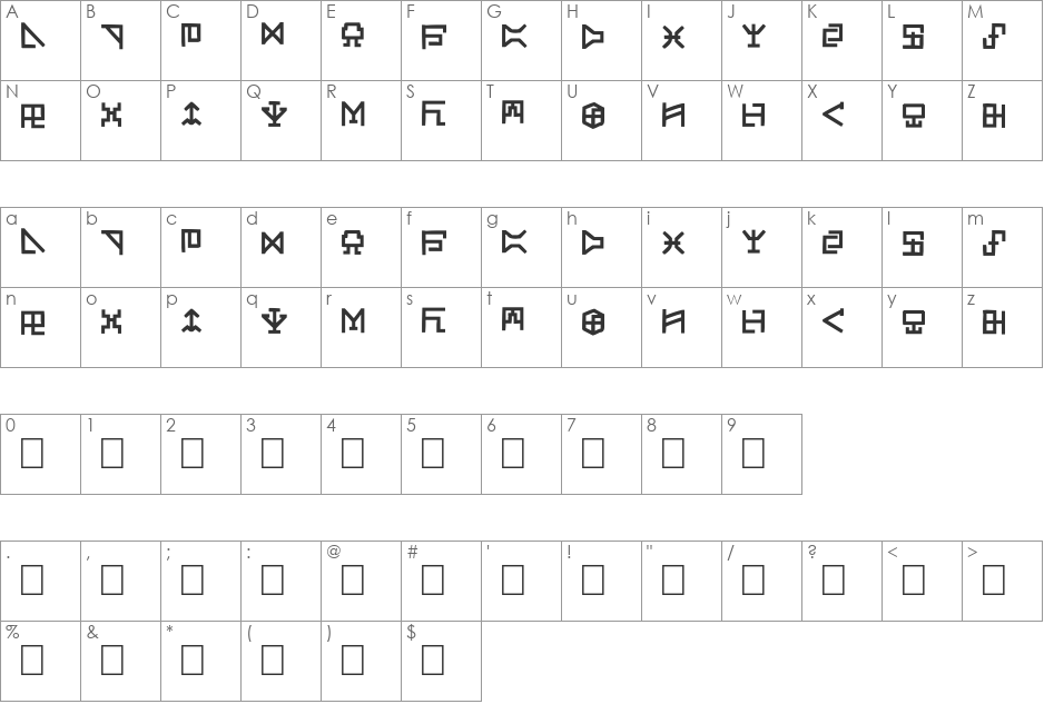 Digicode font character map preview