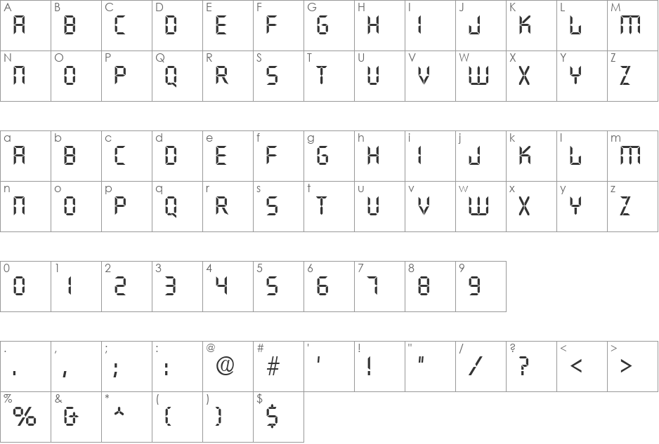 Digiface font character map preview