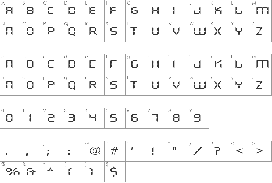DigifaceWide font character map preview