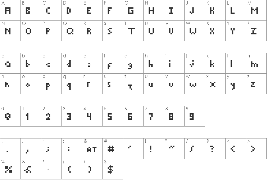 Digifont font character map preview