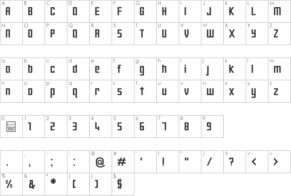 Digiform font character map preview