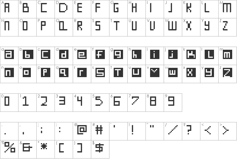 Digit Square font character map preview