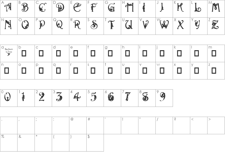 Alpha-Silouette font character map preview
