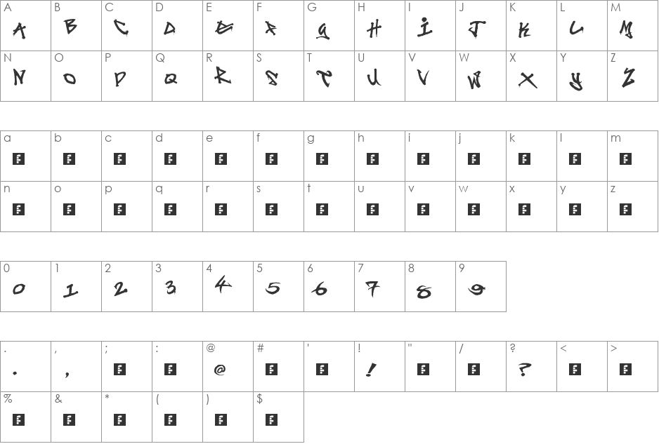 Digitag font character map preview