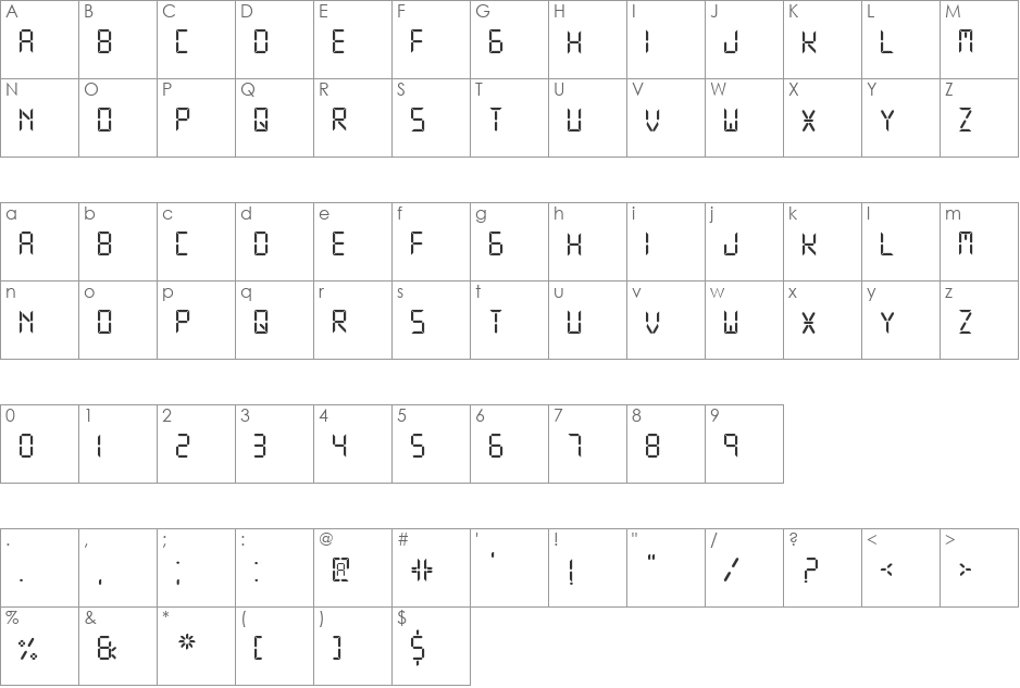 digital display tfb font character map preview