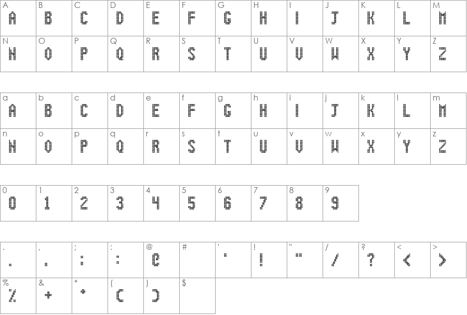 Digital Dot Roadsign font character map preview