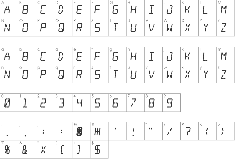 Digital dream Fat Skew Narrow font character map preview