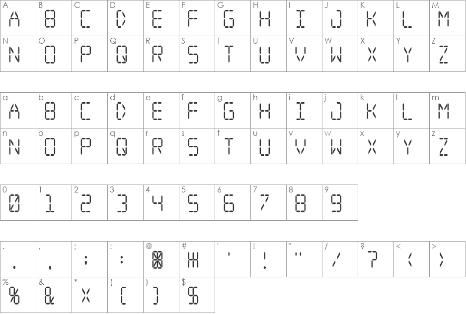 Digital dream Narrow font character map preview