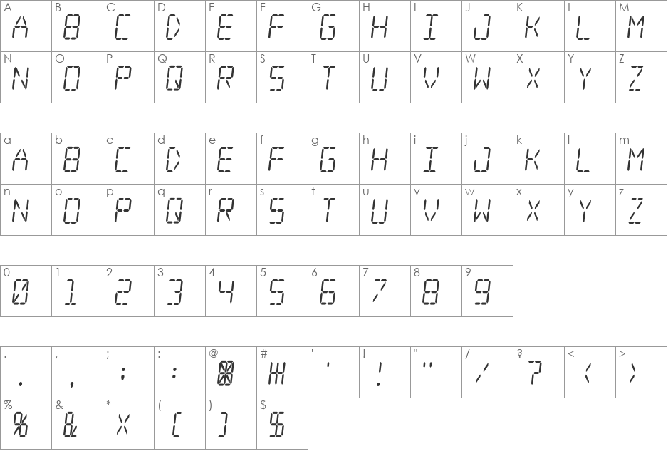 Digital dream Skew Narrow font character map preview