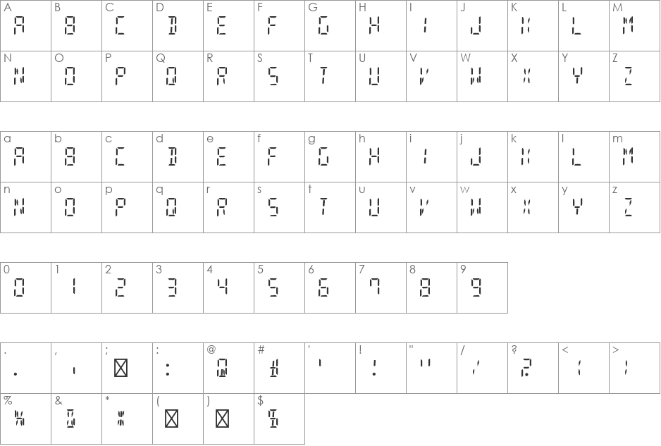 Digital Enter Below font character map preview