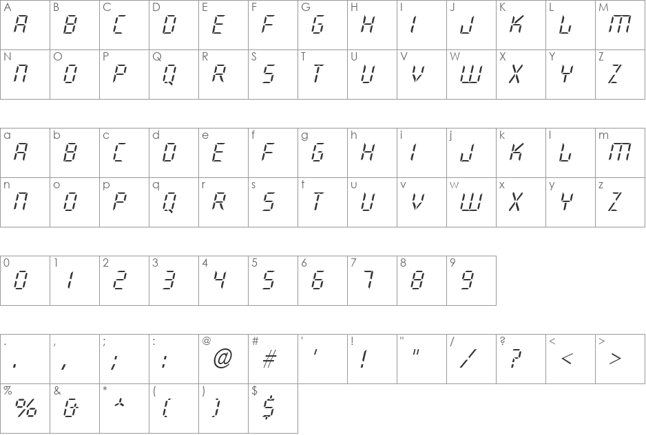 Digital Light SF font character map preview