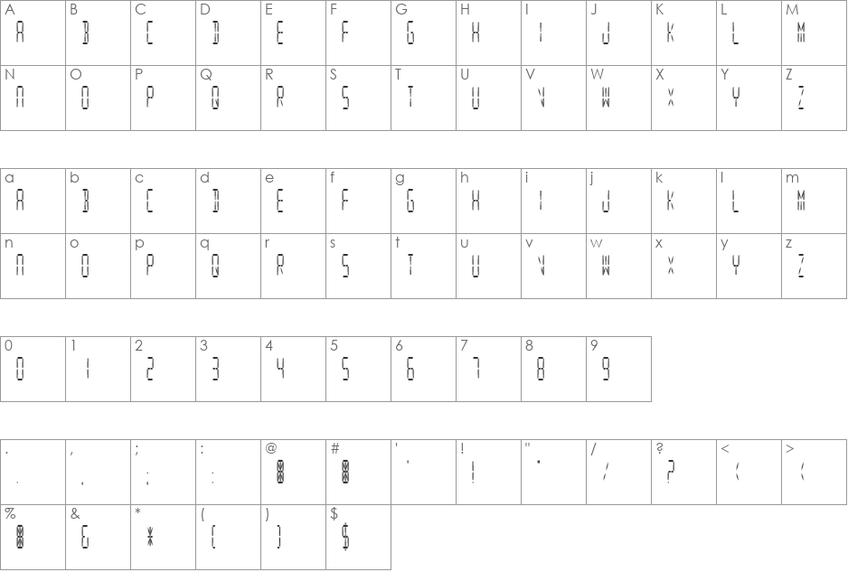 Digital Readout CondUpright font character map preview