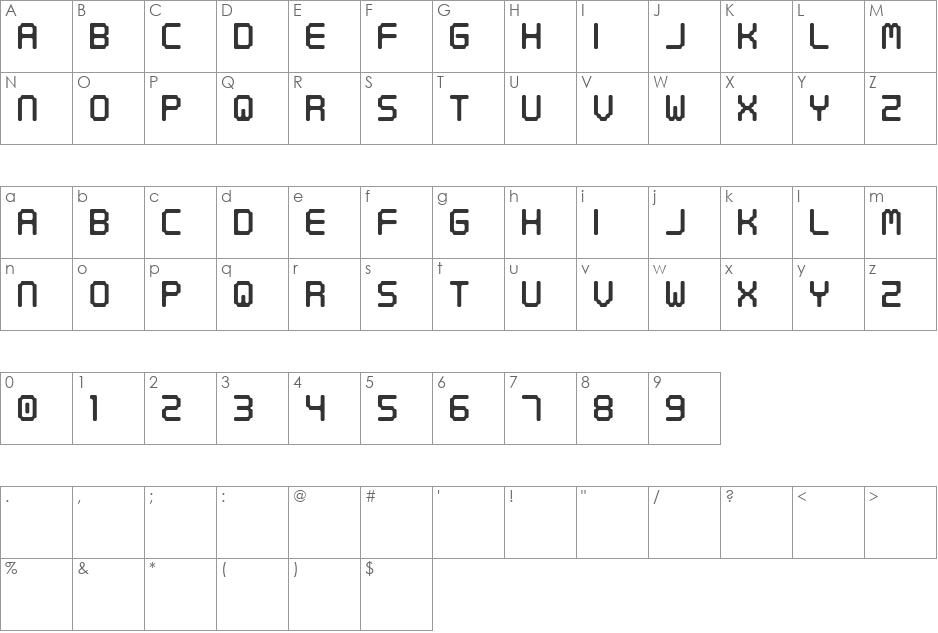 Digital tech font character map preview