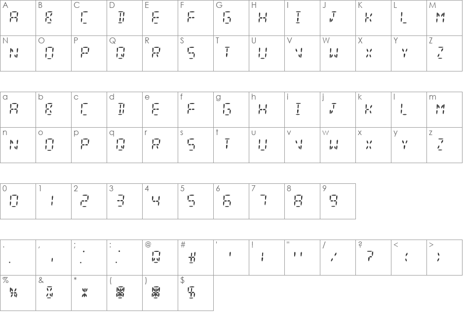 Digital Treadmill Display font character map preview