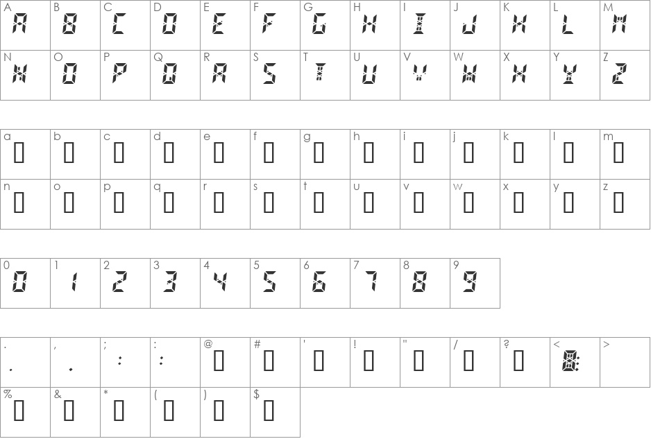 Digital2 font character map preview
