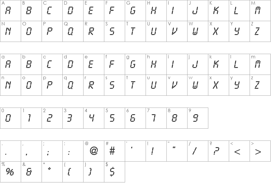 DigitalDB font character map preview
