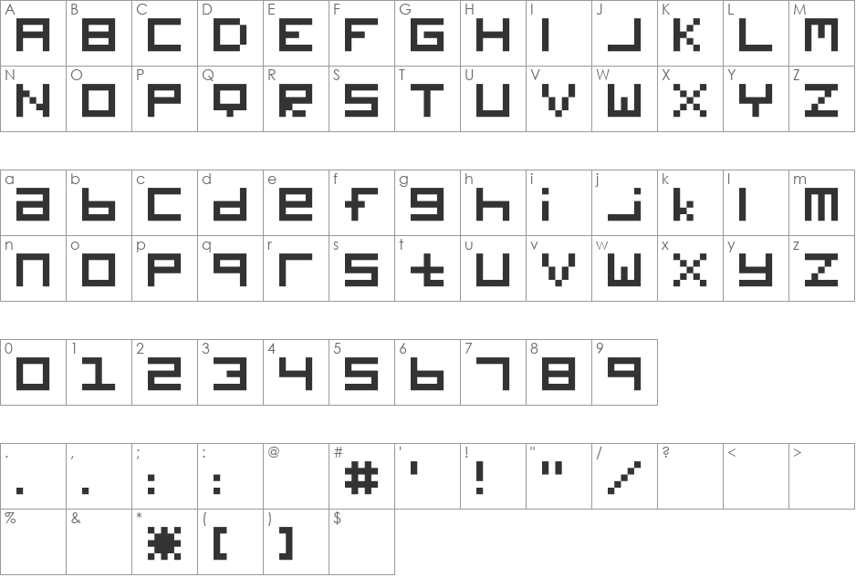 Digitalix font character map preview