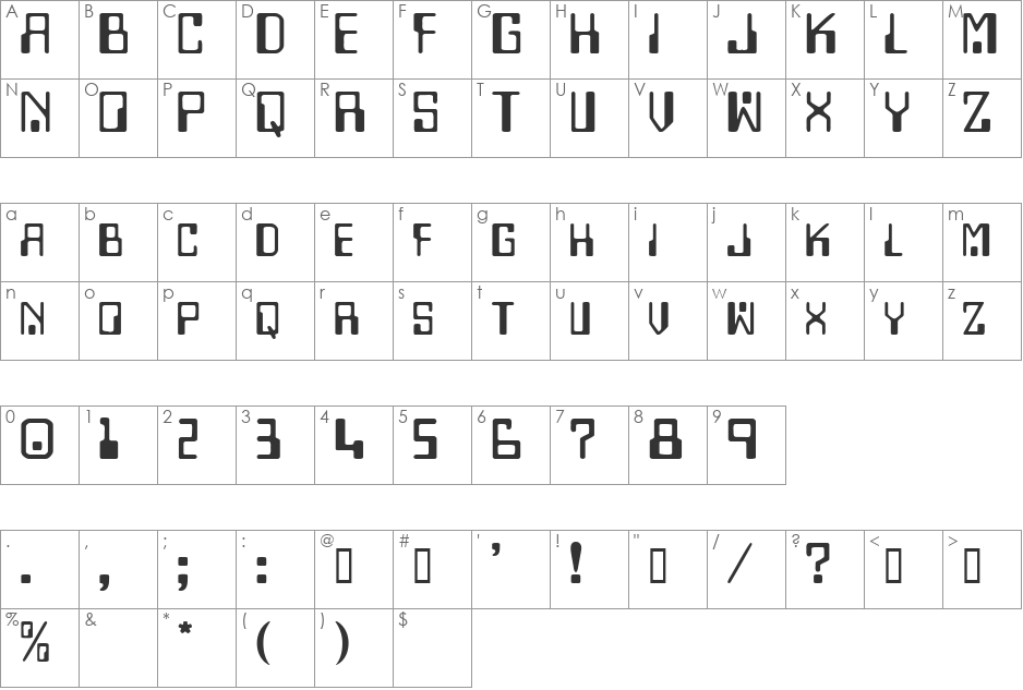 DigitalMachine font character map preview