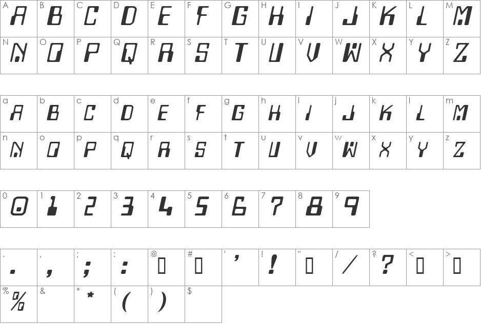 DigitalMachine font character map preview