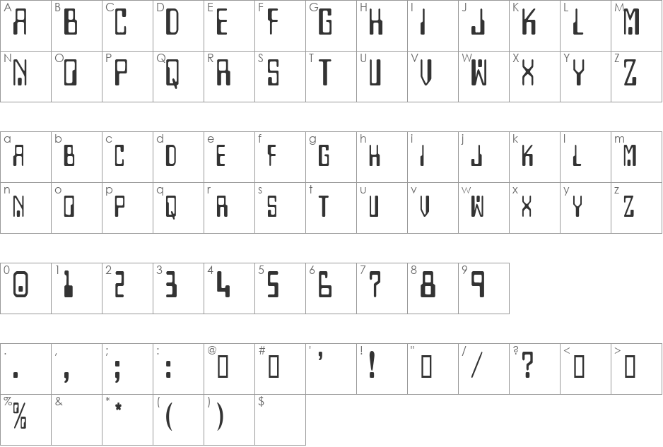 DigitalMachineCondensed font character map preview