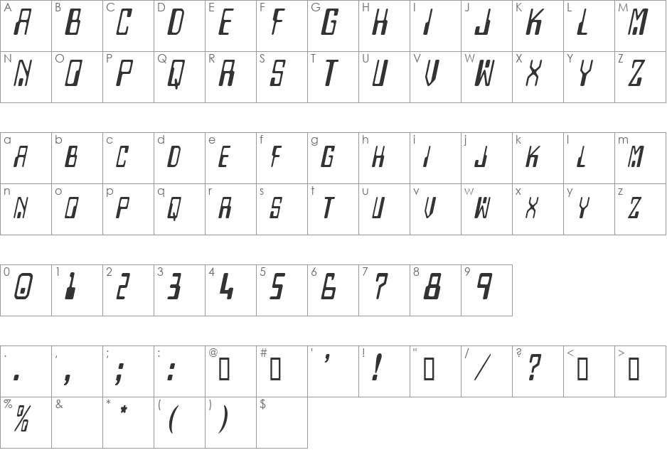 DigitalMachineCondensed font character map preview