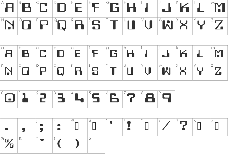 DigitalMachineExtended font character map preview