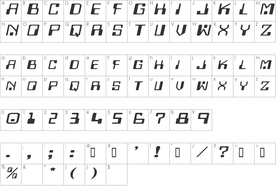DigitalMachineExtended font character map preview