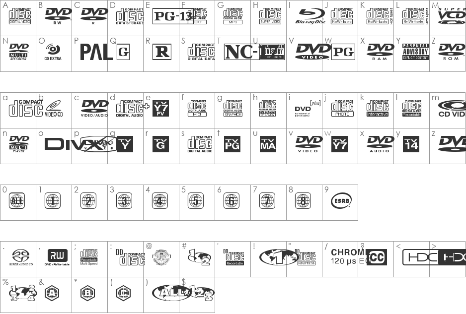 DigitalSymbols font character map preview