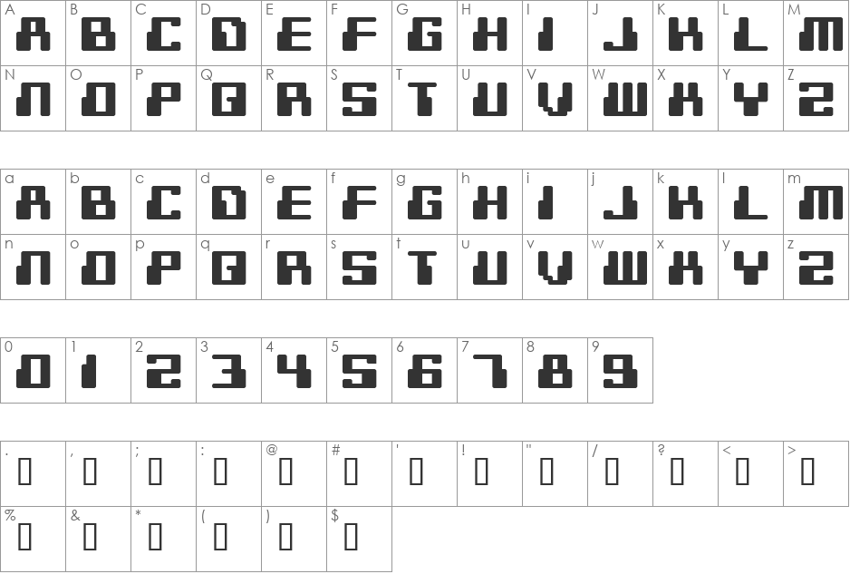 Digitek font character map preview