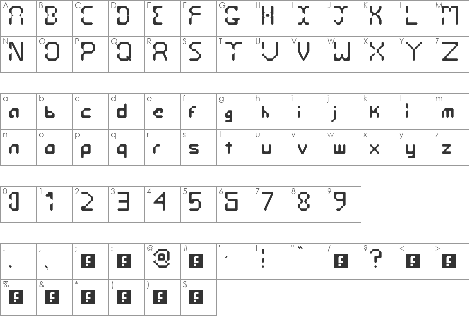 Digitrack font character map preview