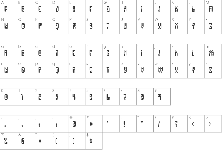 Dignity of Labour font character map preview