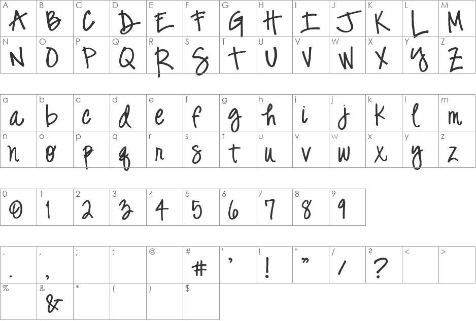Digs My Hart font character map preview