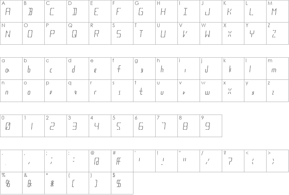 Dijitol font character map preview