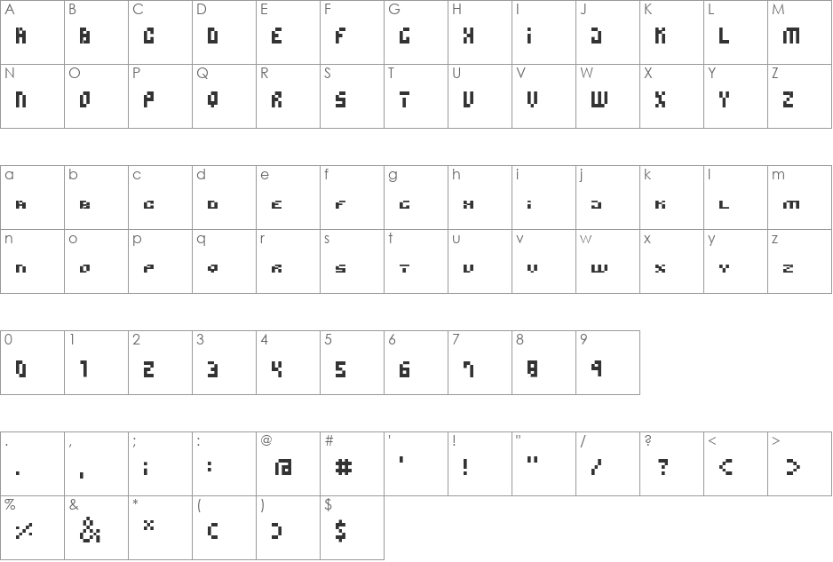 dilated pixels font character map preview