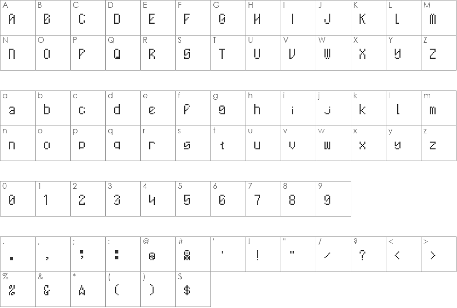 Dilithium Pixels NBP font character map preview