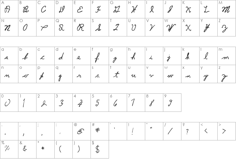 Dillinger font character map preview